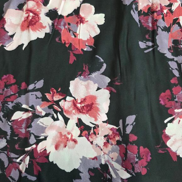 A. Byer Floral Button Front Womens Blouse Medium Black Pink Purple Preppy - Picture 9 of 10